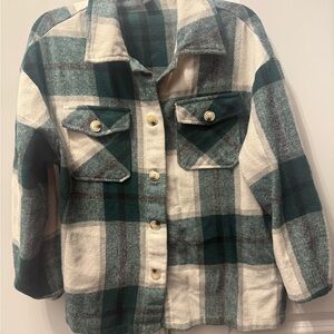 Women’s SHEIN Green and White Plaid Button-Up Jacket